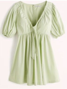 Abercrombie Pale Green Tie-Front Puff Sleeve Mini Dress